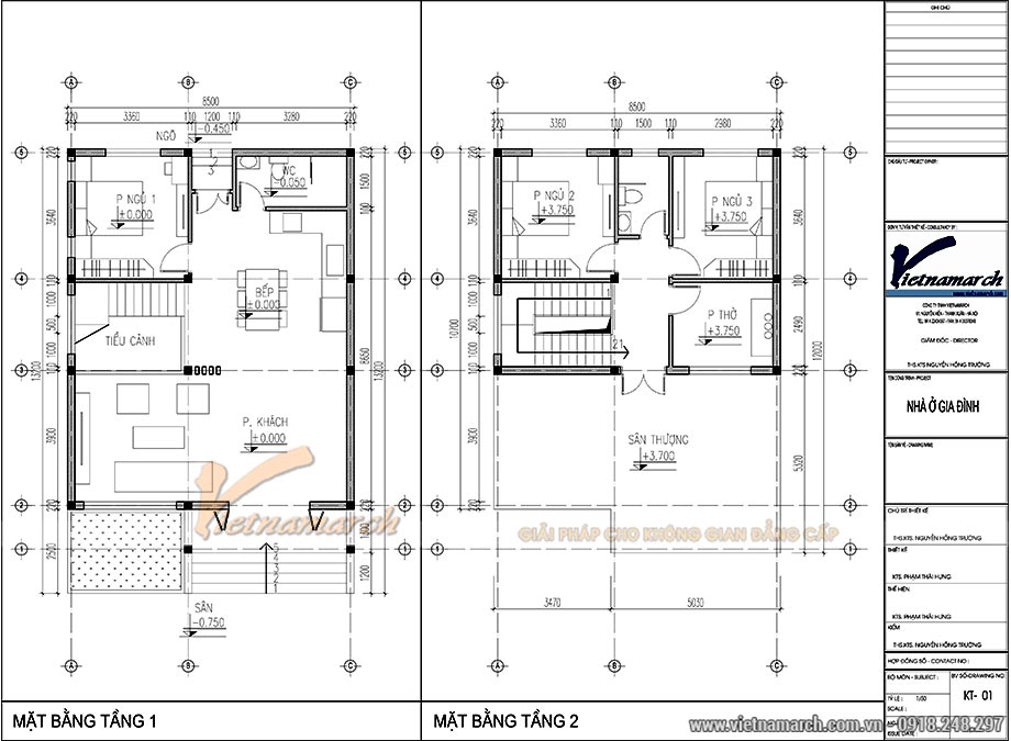 Dự án thiết kế nhà ống 2 tầng 3 phòng ngủ 1 phòng thờ tại Thái Bình > Bản vẽ thiết kế nhà ống 2 tầng 3 phòng ngủ 1 phòng thờ