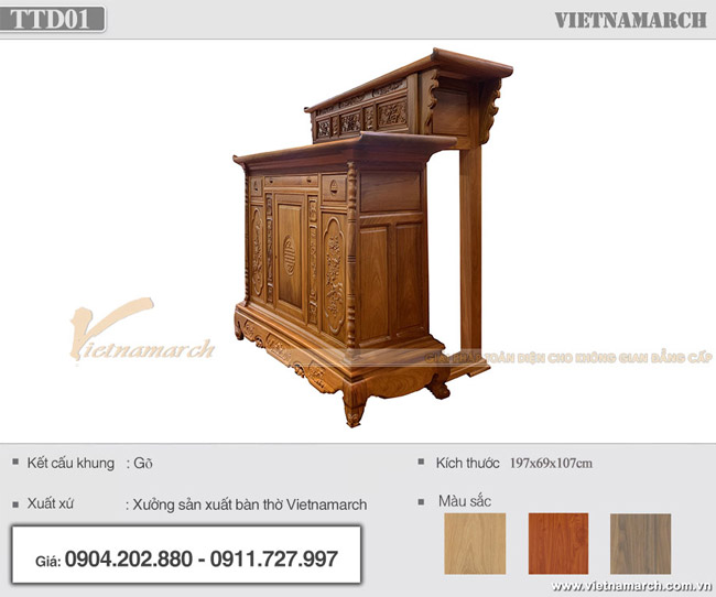 Tủ thờ hai tầng bằng gỗ gõ cao cấp bàn giao cho anh Mẫn tại Hồ Chí Minh – TTD01