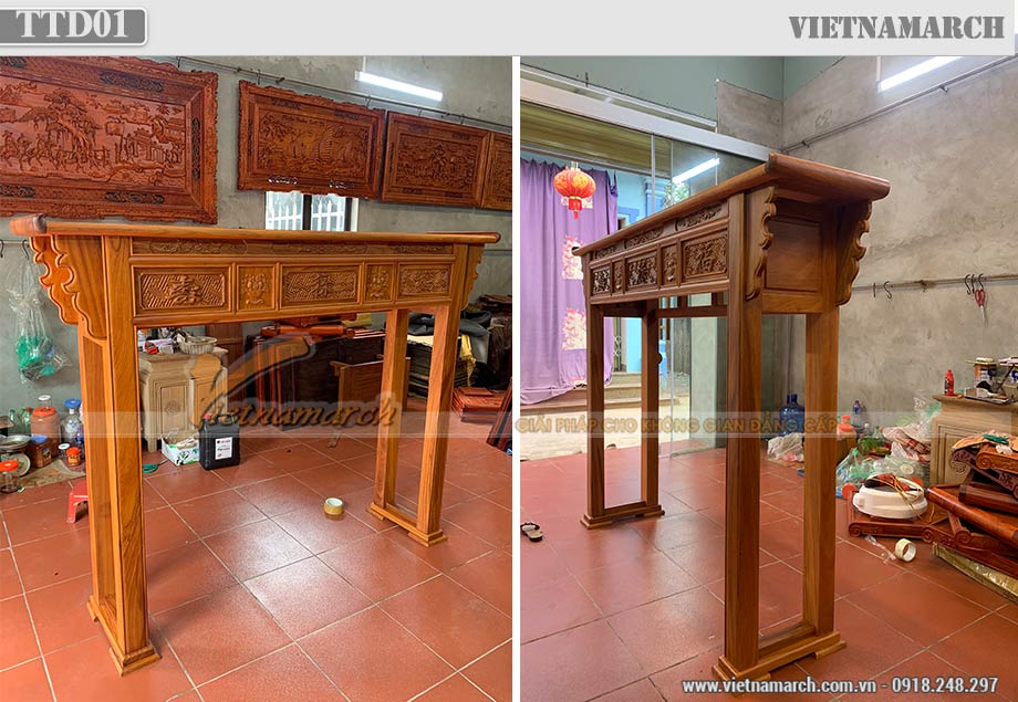 Tủ thờ hai tầng bằng gỗ gõ cao cấp bàn giao cho anh Mẫn tại Hồ Chí Minh – TTD01 > Tủ thờ hai tầng bằng gỗ gõ tại Hồ Chí Minh