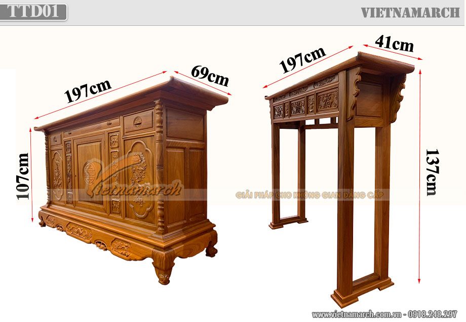 Sản xuất tủ thờ 2 tầng đẹp gỗ gõ cho Nhà lô, nhà ống, nhà phố giá tại xưởng