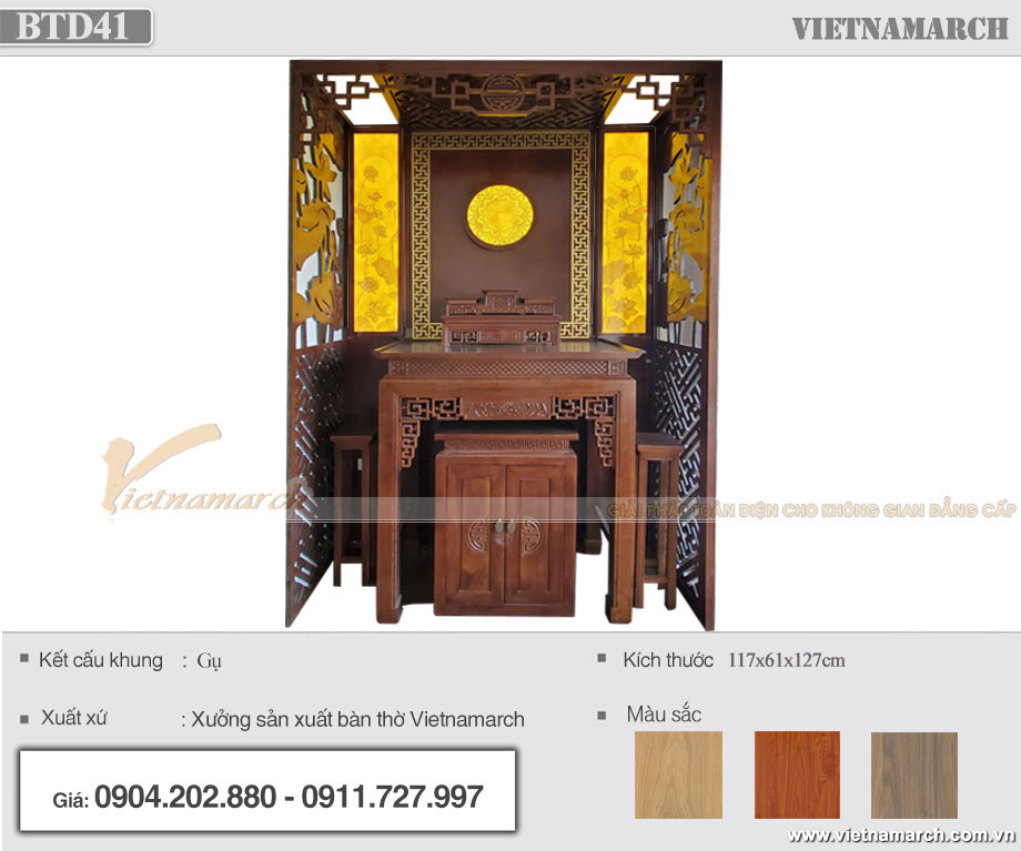 Bàn thờ đứng 1m17 gỗ gụ lắp đặt tại chung cư Hà Nội Homeland Long Biên - BTD41