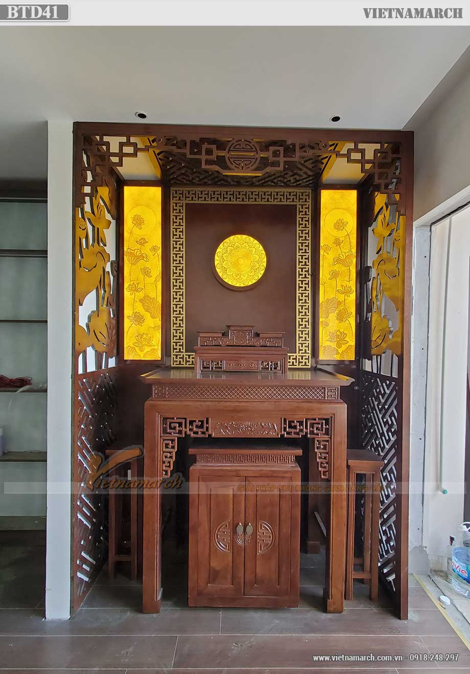 Mẫu nội thất phòng thờ đẹp gỗ hương cho chung cư
