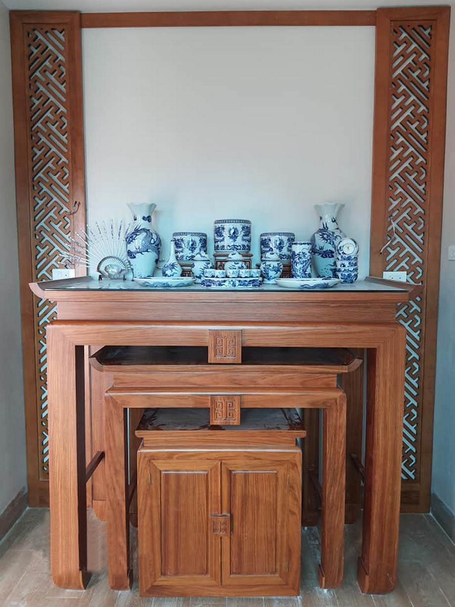 Lắp đặt bàn thờ hiện đại 3 món gỗ Gõ đỏ cao cấp – BTD37