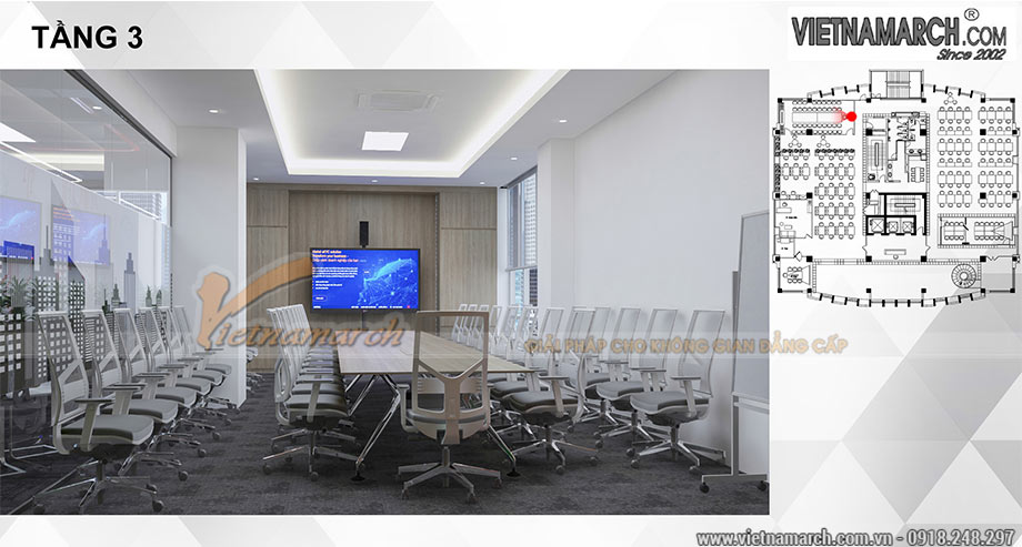 Dự án thiết kế nội thất văn phòng Viettel 650m2 tầng 3 tại số 7 Tôn Thất Thuyết > Thiết kế nội thất văn phòng 650m2 đẹp