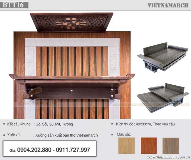 Mẫu bàn thờ treo đẹp BTT16 – Lựa chọn hàng đầu của các công ty thiết kế nội thất chung cư