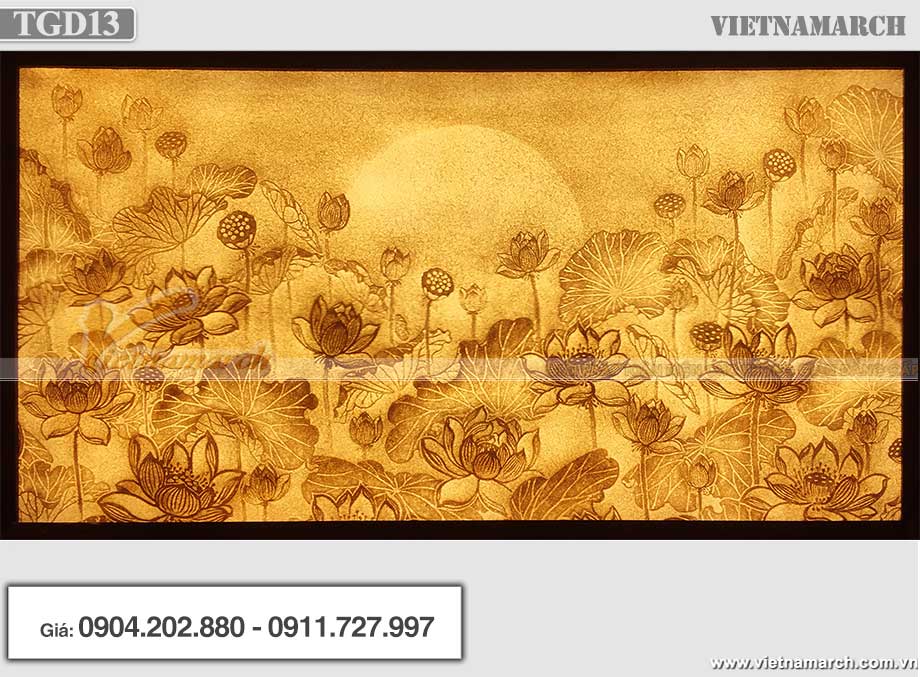 Mẫu tranh giấy dừa hoa sen hình chữ nhật - TGD13