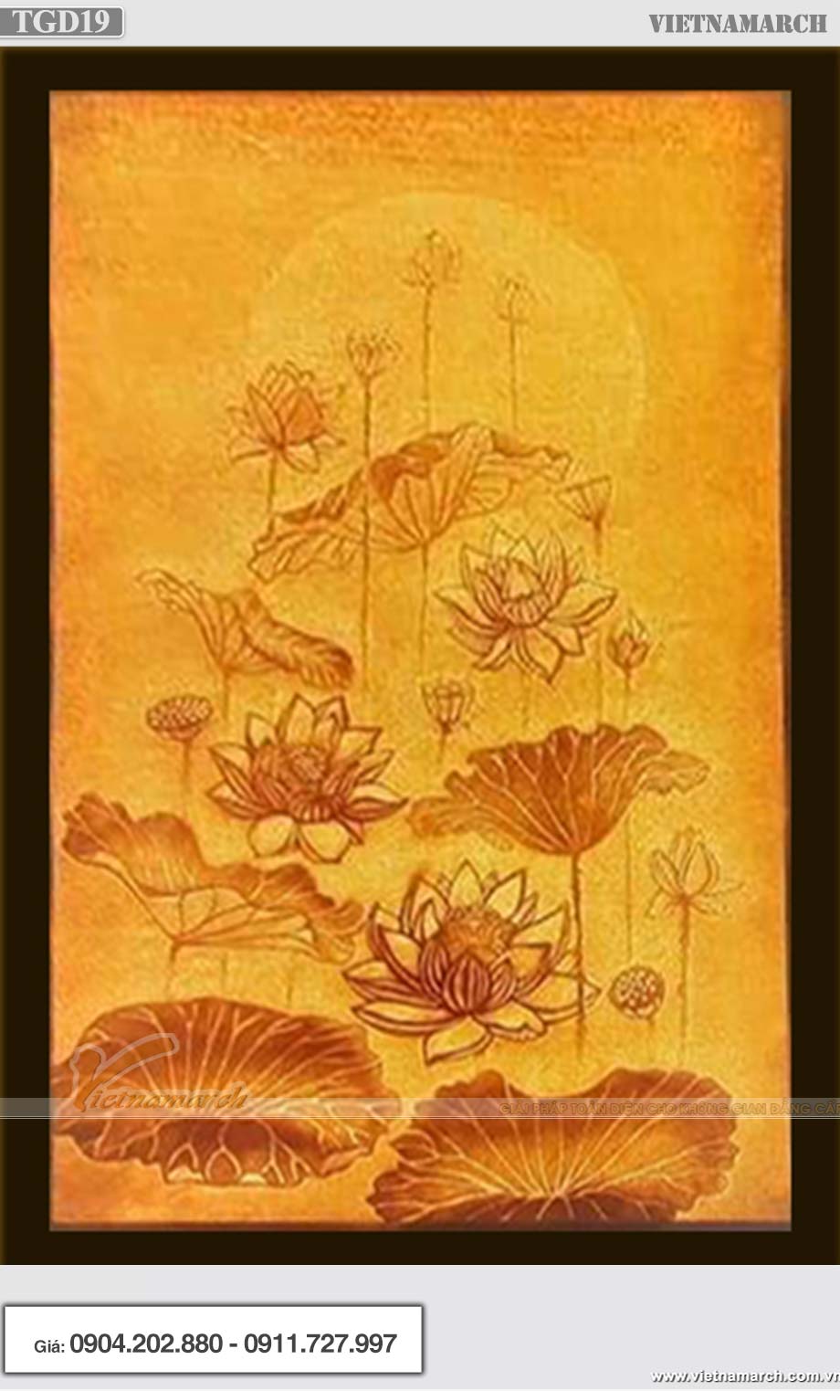 Mẫu tranh giấy dừa hoa sen hình chữ nhật - TGD19