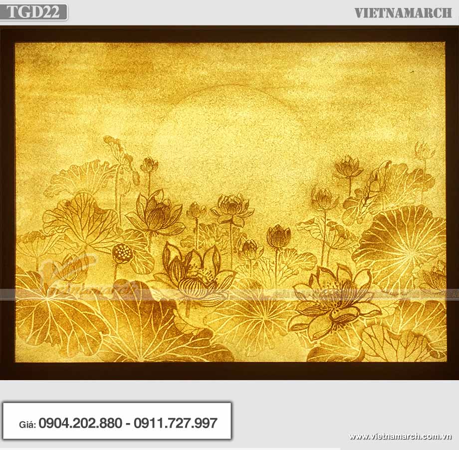 Mẫu tranh giấy dừa hoa sen hình chữ nhật - TGD22