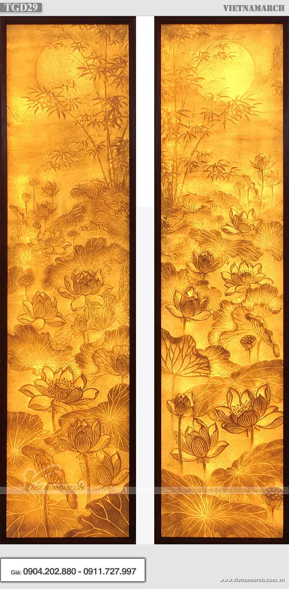 Tranh giấy dừa hoa sen hình chữ nhật chính hãng cực đẹp