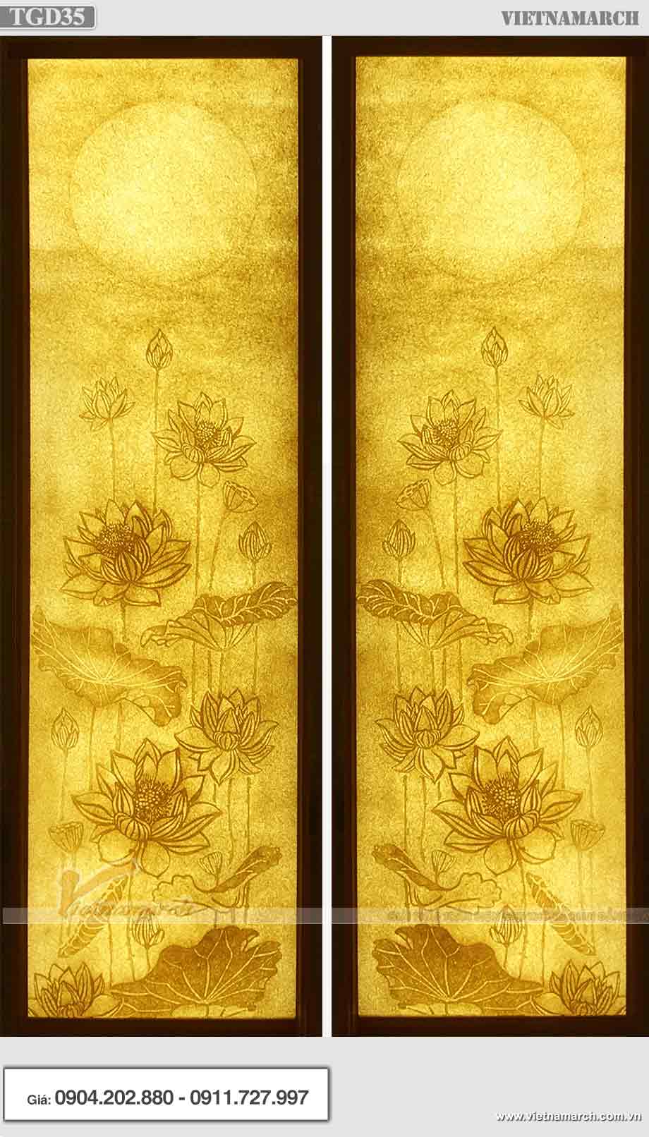 Mẫu tranh giấy dừa hoa sen hình chữ nhật - TGD35