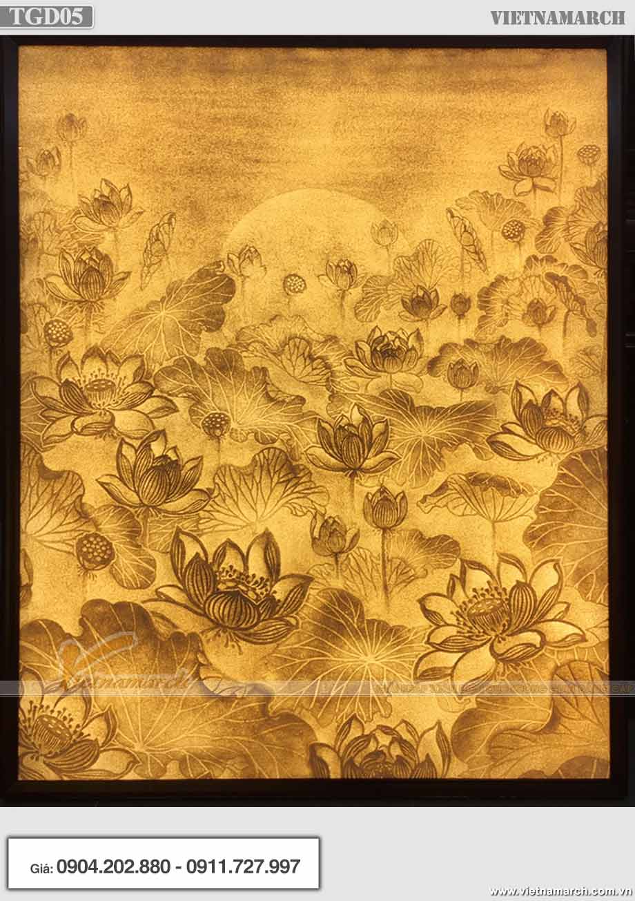 Mẫu tranh giấy dừa hoa sen hình chữ nhật - TGD05