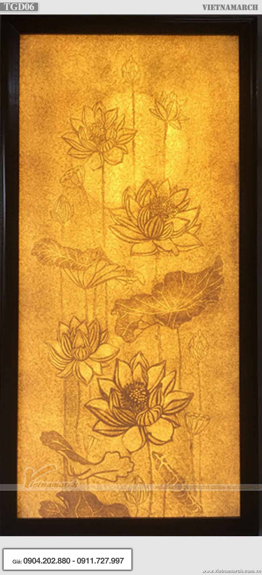 Mẫu tranh giấy dừa hoa sen hình chữ nhật - TGD06