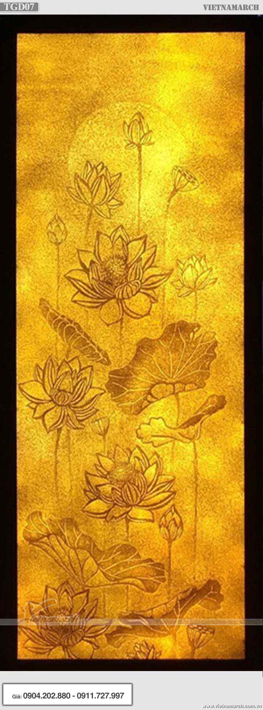 Mẫu tranh giấy dừa hoa sen hình chữ nhật - TGD07