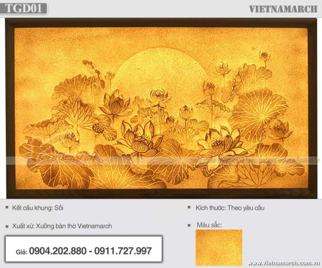 Tranh giấy dừa hoa sen kích thước 107x61cm – Mẫu TGD01