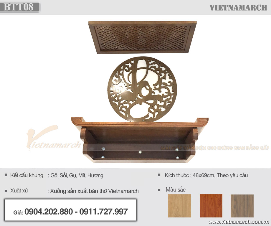 mẫu bàn thờ treo gỗ hương 61x107 cm