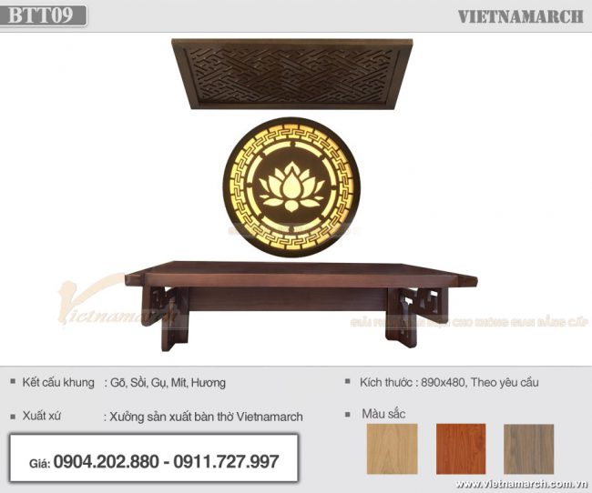 Mua bán bàn thờ online: mẫu BTT09 gỗ sồi kích thước 48×69 tại quận 12 – HCM