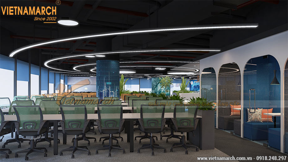 Thiết kế văn phòng coworking space 450m2 tại tòa Vạn Phúc Building > 