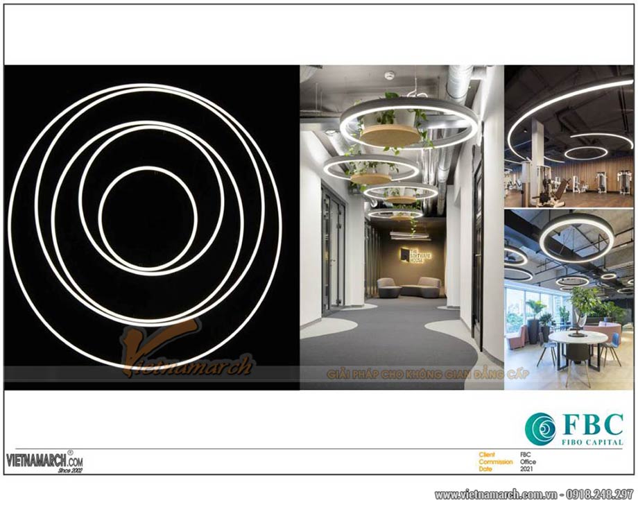 Ý tưởng thiết kế văn phòng mở hiện đại – FIBO Capital > Ý tưởng thiết kế hệ thống đèn chiếu sáng văn phòng