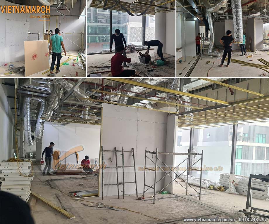 Quá trình hoàn thiện thi công văn phòng 900m2 tại quận Nam Từ Liêm Hà Nội > Thi công nội thất văn phòng 900m2 tại Hà Nội