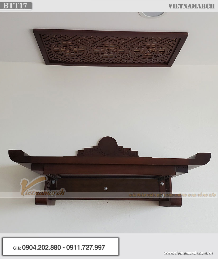 Bàn thờ treo gỗ hương đá mặt nguyệt màu gụ lắp đặt tại chung cư HD Mon Mỹ Đình - BTT17