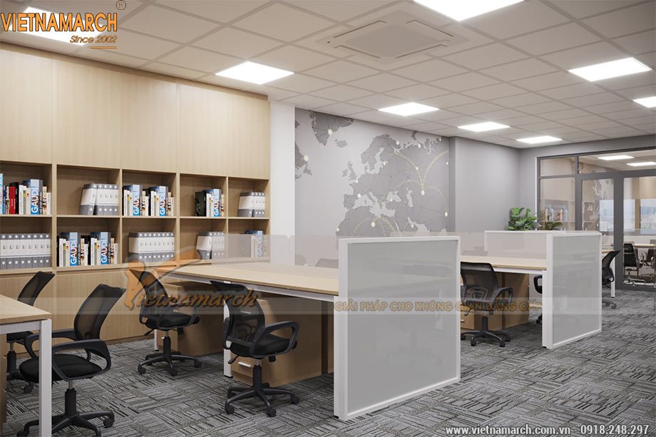 48+ mẫu thiết kế văn phòng lớn nhỏ- Coworking space đẹp hiện đại-Chất nhất 2023 > Mẫu thiết kế văn phòng 130m2 tại Hòa Mã