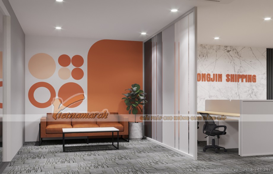 Thiết kế văn phòng 130m2 theo phong cách mở hiện đại tại quận Hai Bà Trưng > Thiết kế quầy lễ tân và phòng tiếp khách