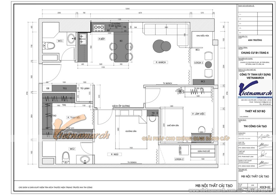 PA2 Phương án thiết kế nội thất chung cư hiện đại 91m2 ở số 28 Trần Bình > Bản vẽ mặt bằng dự án thiết kế, cải tạo nội thất chung cư Dolphin Plaza 91m2