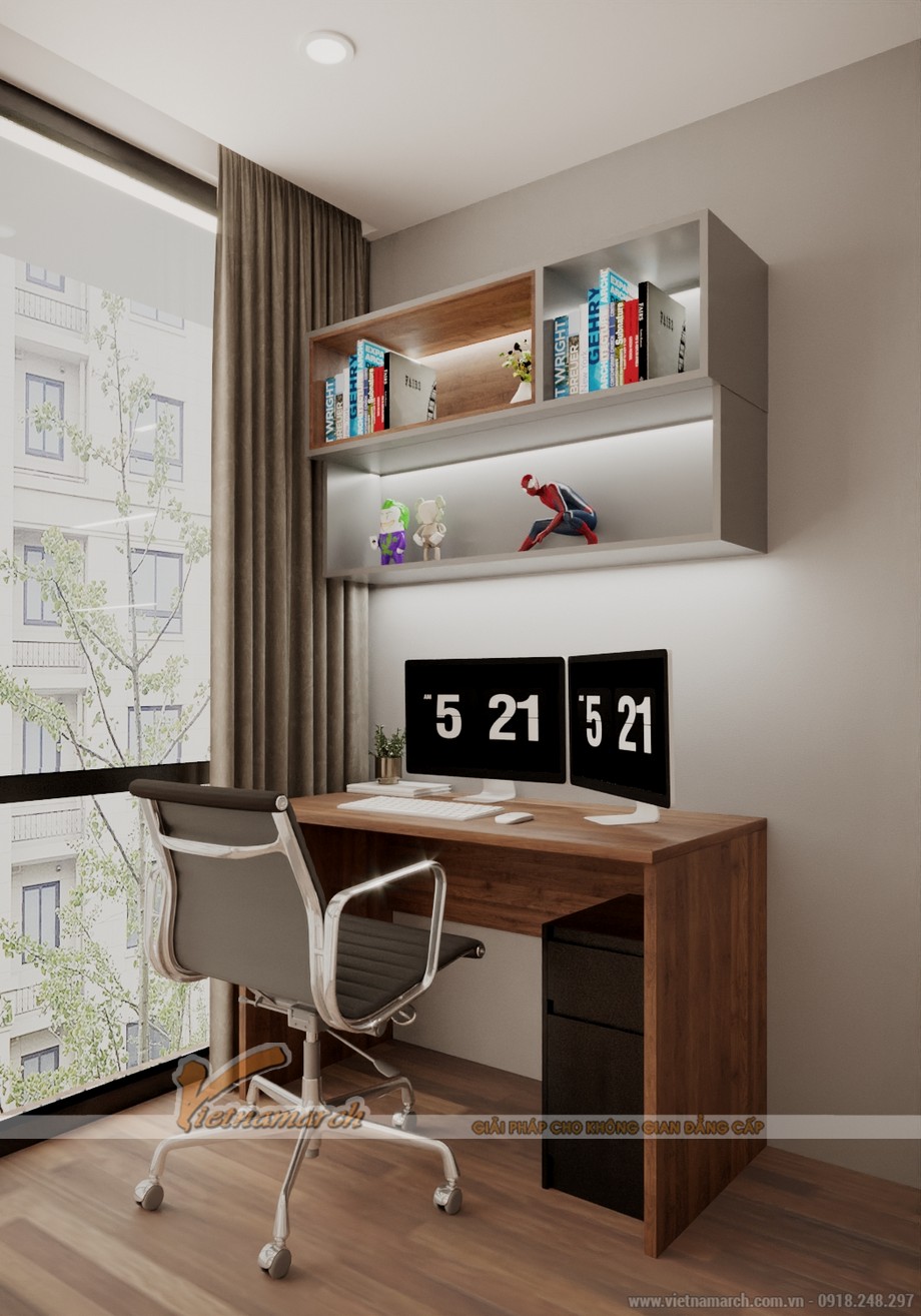PA2 Phương án thiết kế nội thất chung cư hiện đại 91m2 ở số 28 Trần Bình > Thiết kế nội thất phòng khách + bếp chung cư Dolphin Plaza 91m2