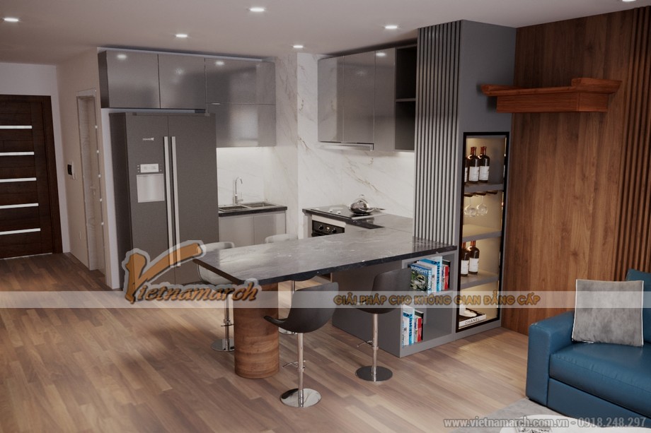 PA2 Phương án thiết kế nội thất chung cư hiện đại 91m2 ở số 28 Trần Bình > Thiết kế nội thất phòng bếp chung cư Dolphin Plaza 91m2