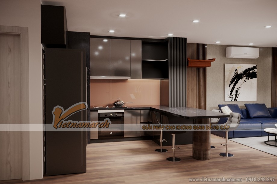 Thiết kế nội thất phòng bếp hiện đại chung cư Dolphin Plaza 91m2