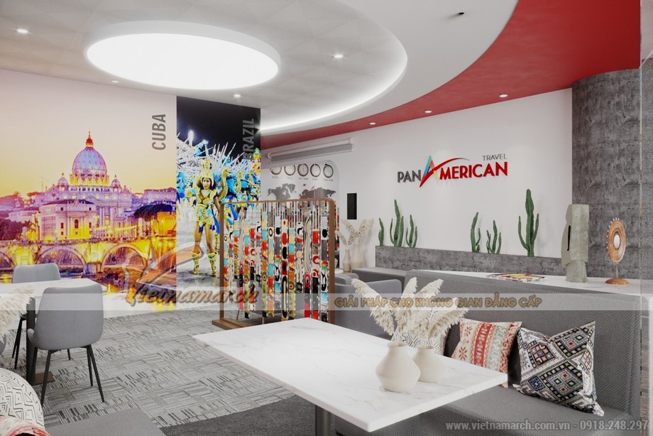 Thiết kế khu vực tiếp khách của văn phòng 91m2 công ty du lịch Pan America ở 15 Vạn Phúc