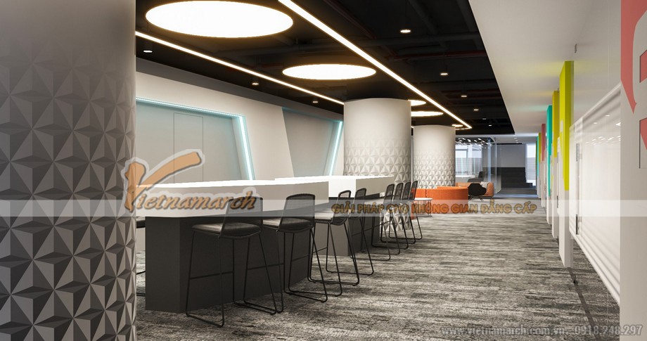 Phối cảnh 3D không gian nghỉ ngơi, thư giãn dự án thiết kế nội thất văn phòng Cenxspace-BMG 2548m2 ở Long Biên 