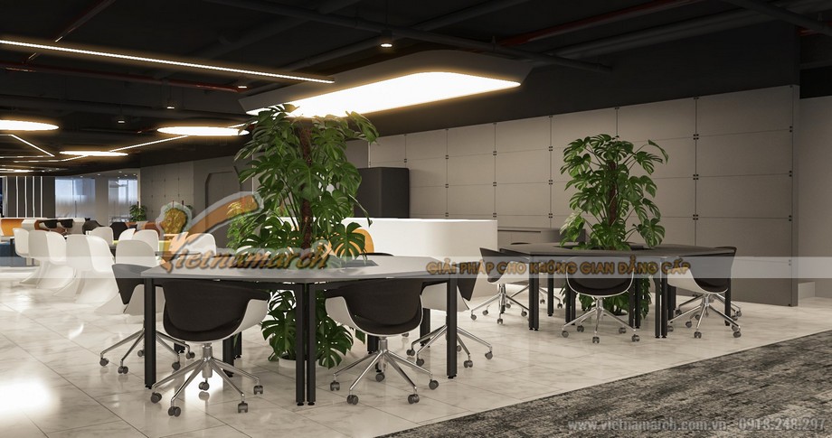 Phối cảnh 3D khu vực pantry dự án thiết kế nội thất văn phòng Cenxspace-BMG 2548m2 ở Long Biên 