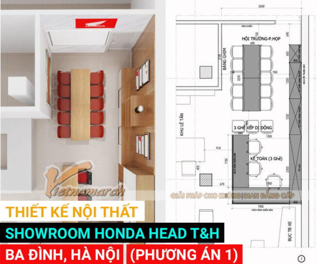 [PA1] Bản vẽ thiết kế nội thất văn phòng showroom Honda HEAD T&H 20m2 ở quận Ba Đình