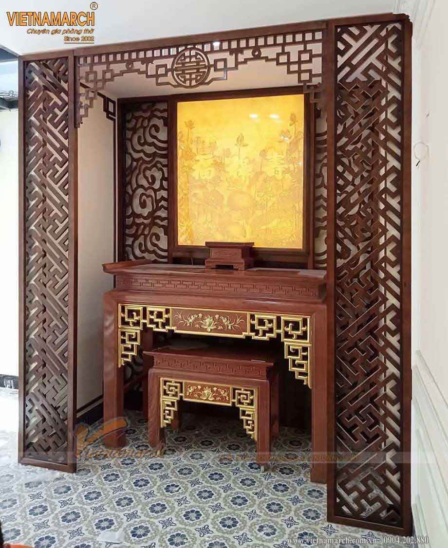 Bàn giao bộ bàn thờ gỗ dát vàng lắp đặt cho biệt thự tân cổ điển tại Hà Trung-Thanh Hóa