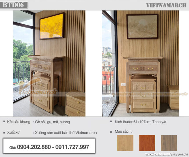 Mẫu bàn thờ đứng 1m27 gỗ sồi lắp đặt tại chung cư The Nine Phạm Văn Đồng – BTD06