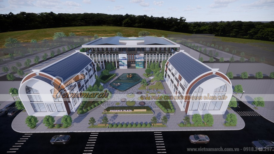 Bản vẽ 3D chi tiết mặt tiền tòa nhà văn phòng diện tích hơn 3000m2 Cen Land tại Nghi Xuân-PA4