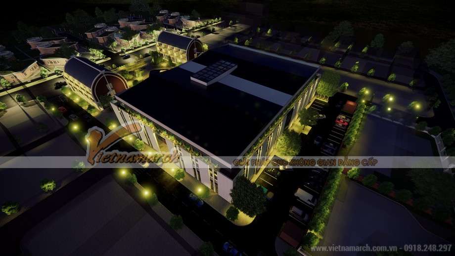 Bản vẽ 3D chi tiết mặt tiền tòa nhà văn phòng diện tích hơn 3000m2 Cen Land tại Nghi Xuân-PA4