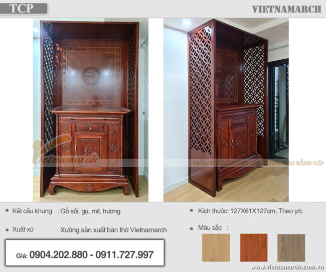 Tủ thờ chữ Phúc gỗ gụ cho chung cư Lacasta Văn Phú Hà Đông - TCP