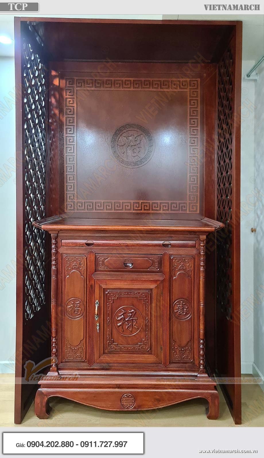 Tủ thờ chữ Phúc gỗ gụ cho chung cư Lacasta Văn Phú 