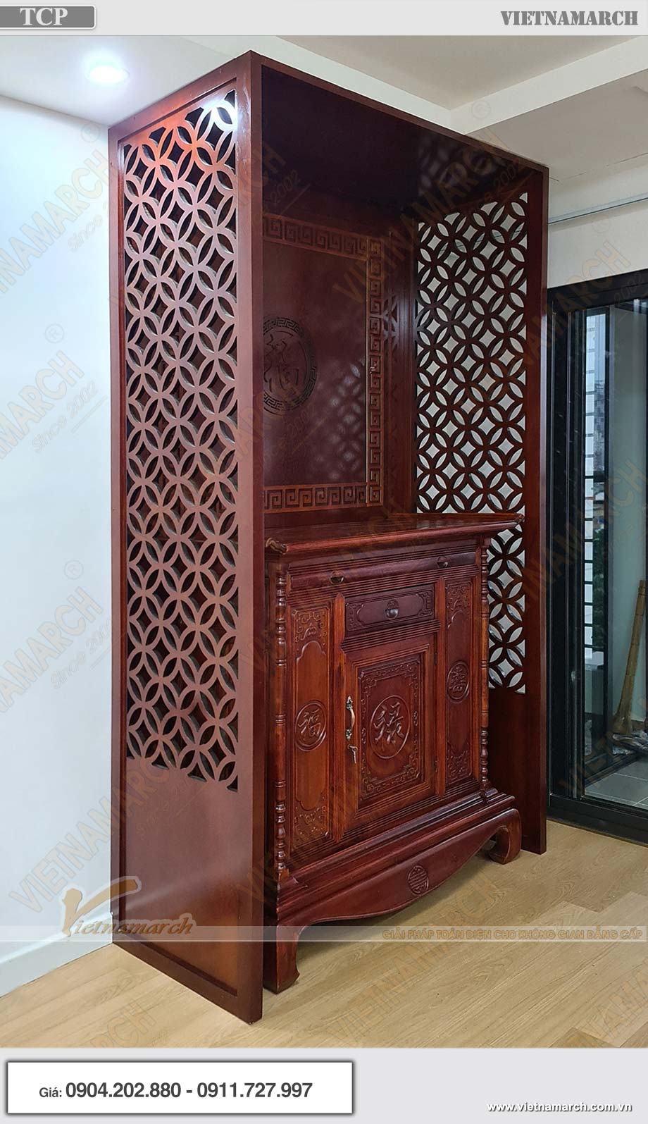 Tủ thờ chữ Phúc gỗ gụ cho chung cư Lacasta Văn Phú