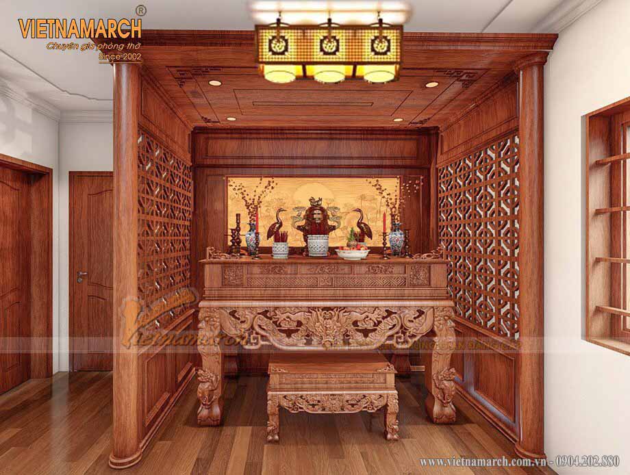 Thiết kế không gian thờ gia tiên kèm đèn thả khung gỗ trong lòng biệt thự tại Nghệ an > Thiết kế không gian thờ gia tiên kèm đèn thả khung gỗ trong lòng biệt thự tại Nghệ an