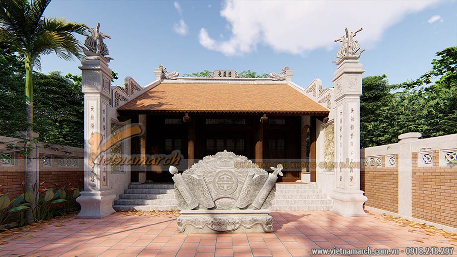Phối cảnh 3D mẫu thiết kế nhà thờ họ 3 gian tại Lào Cai > Phối cảnh 3D mẫu thiết kế nhà thờ họ 3 gian tại Lào Cai